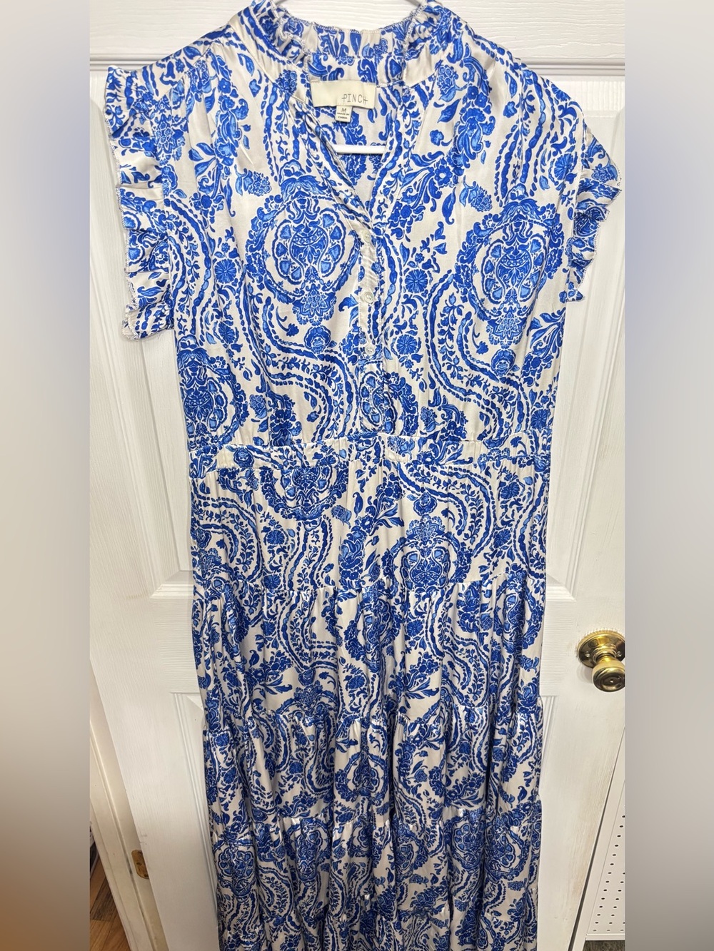 Pinch Blue and White Paisley Tiered Maxi Dress